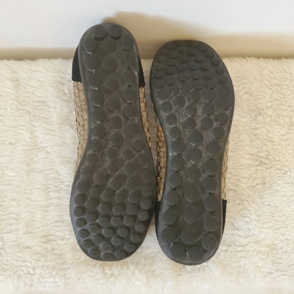 Bernie Mev Bella Me Gold Blk Flat Slip-On Loafers Sz 39 or 8.5/9 - Picture 13 of 15